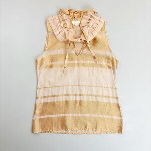 KATE SPADE Peach Parfait Blouse SZ 6 Bow Tie Ruffle Collar Sleeveless Coquette